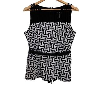 FRANK Lyman design top black white pattern sleeveless size 14